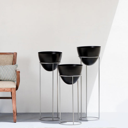 Ovate Tall Planters Black and Silver (Set of 3)