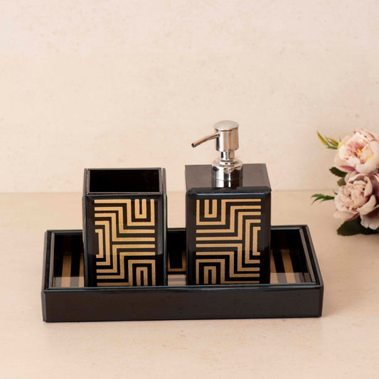 Maze Glass Bathroom Set of 3 Gold & Black