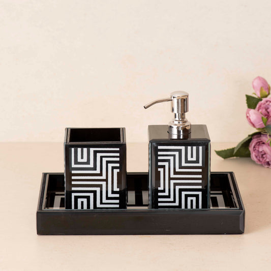 Maze Glass Bathroom Set of 3 Black & White