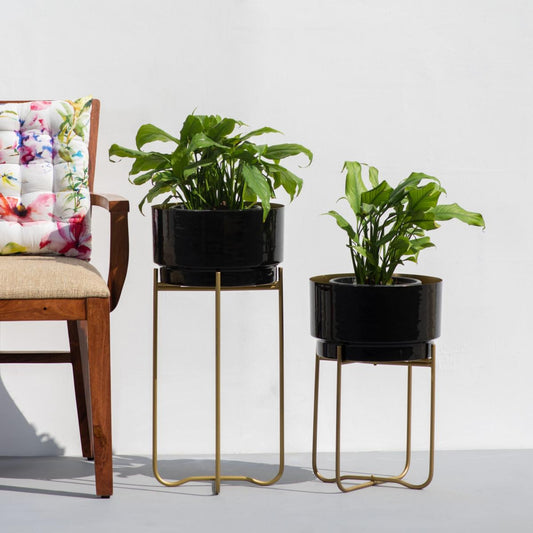 Pitch Black Enamel Planters Set of 2