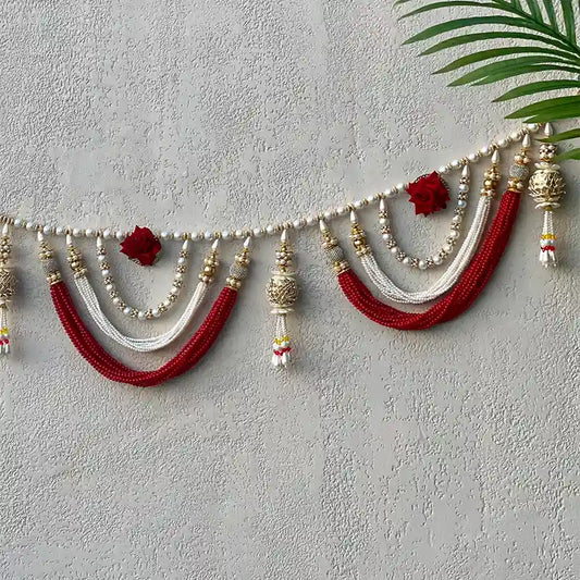 Festive White & Red Moti Bandarwal Design | Door Hanging Toran for Home Decor