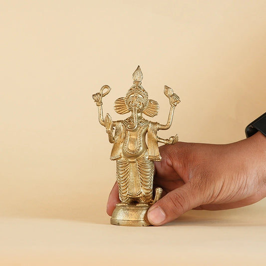 Glittery Ganesh Murti | Antique Showpiece Gift | Dokra Metal Craft