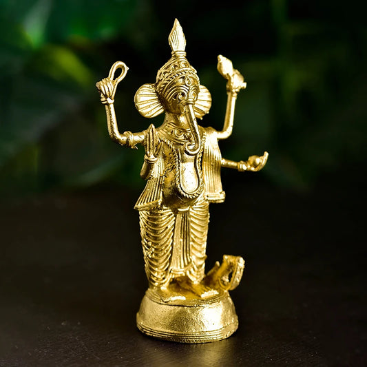 Glittery Ganesh Murti | Antique Showpiece Gift | Dokra Metal Craft