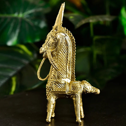 The Golden Gump Horse Showpiece | Dokra Metal Craft Decorative Pieces