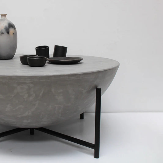 Concrete tabletop with metal fram base