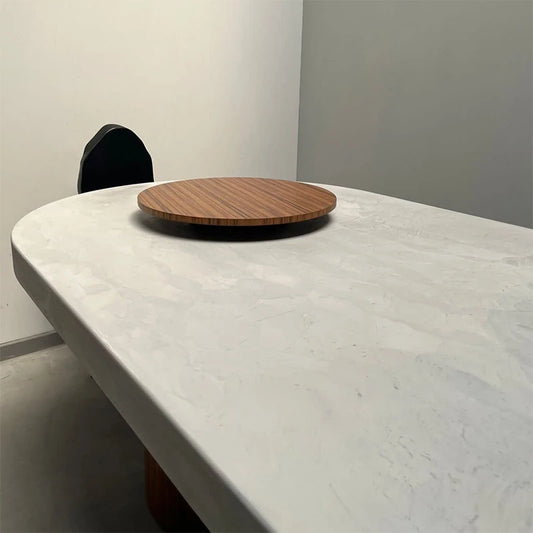 Table with concrete top and wooden base