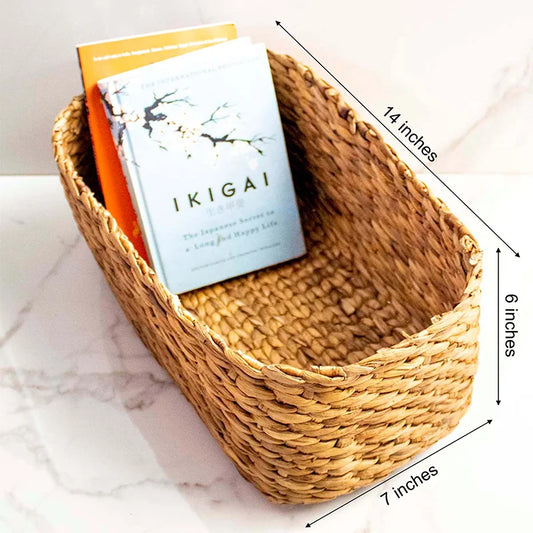 Elliptical Storage Basket | Handmade Natural Woven Basket | Water Hyacinth Basket - 14″ x 7″ x 6″