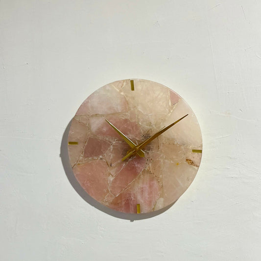 Rose Quartz Wall Clock Luxury Stone Wall Clock for Home Decoration Unique Mount Wall Clock for Room Dining Hall Office -Round