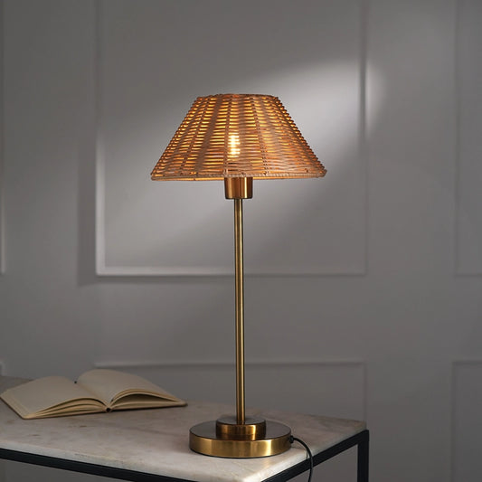 Natural Cane Rattan Table Lamp | Side Table Lamp for Living Room, Bedroom