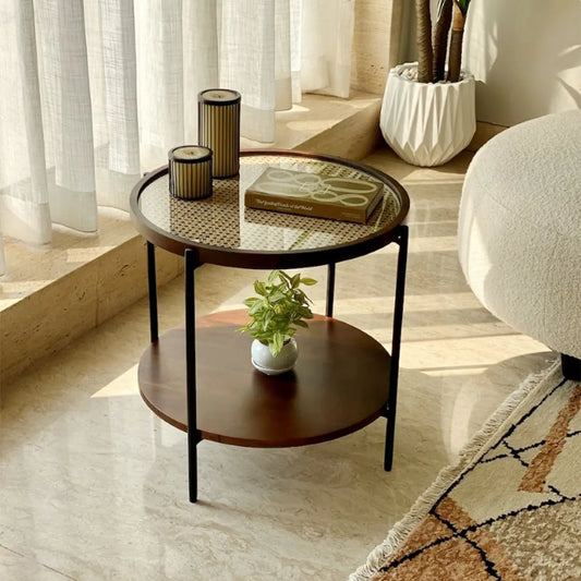Kovo Rattan Side/Center Table | Top Rattan Side Table with Storage