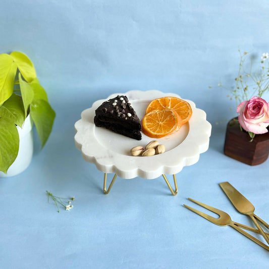 Marble Pastry Stand 8 Inch Decorative Round Sunflower Shape Cake Stand Fruit Dessert Cup Cake Table Metal Stand for Birthday Anniversary