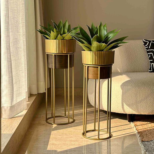 Brooklyn Fluted Planter Set Of 2 | Indoor Planters with Stand