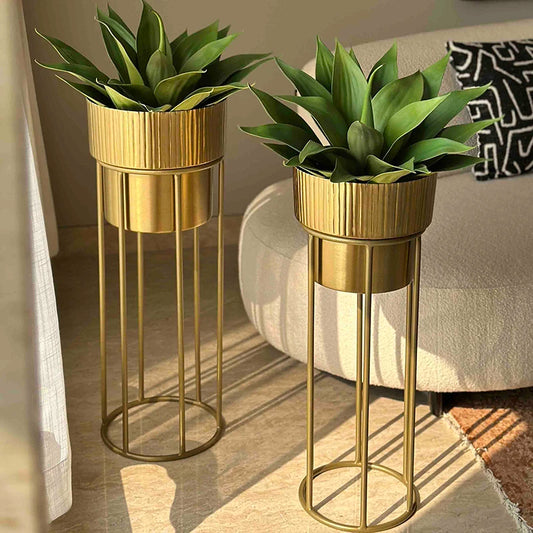Brooklyn Fluted Planter Set Of 2 | Indoor Planters with Stand