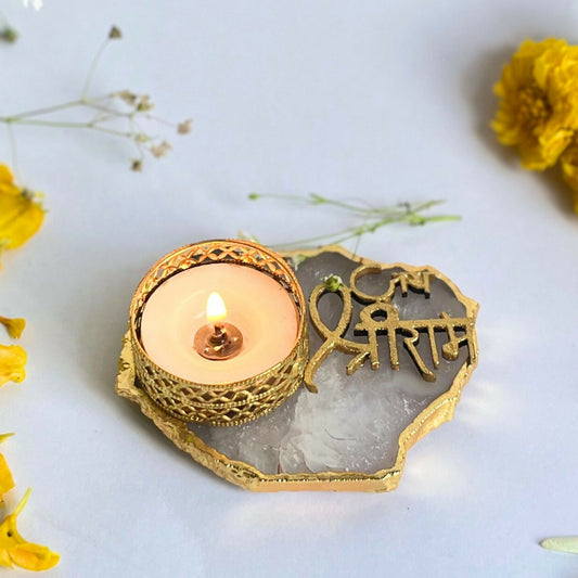 Jai Shree Ram Tea Light Candle Holder for Home Decoration Agate Candle Holder Diwali Office Décor Festive Gift- set of 2