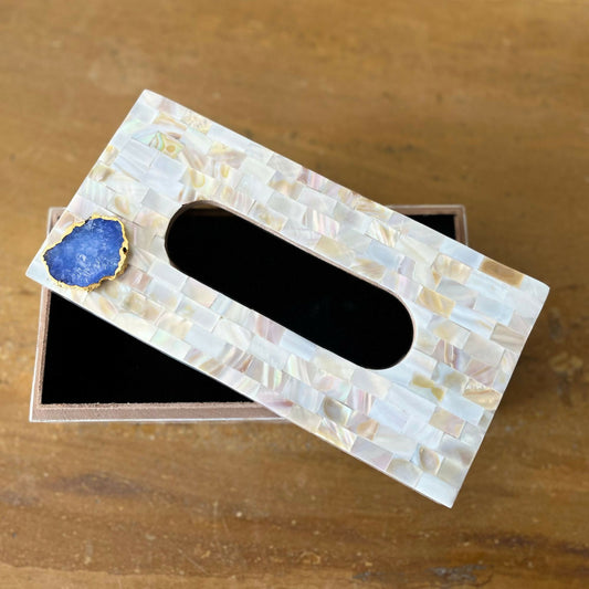 Mother of Pearl with Agate Tissue Box: Luxurious Home Décor Accent