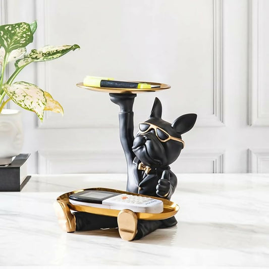 French Bulldog with Double Tray Sculpture for Home Décor Statue Table Decor Living Room Decor Entryway | Multifunctional Home Decor Black Color