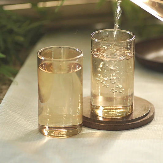 Majuli Drinking Water Glass Set | Glass Tumbler Set | Gold - Pack of 2