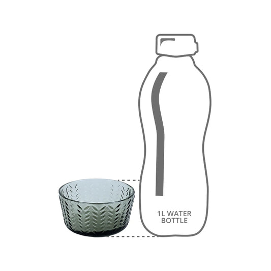 height comparison of glass bowl with a 1l bottle