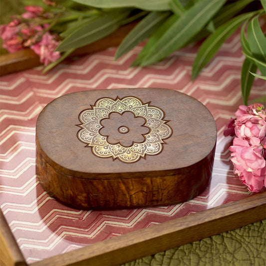 Mandala Wooden Caddy Storage Box with Lid