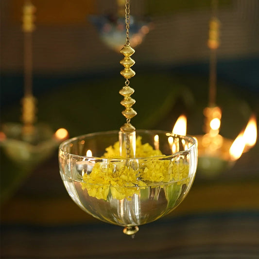 Glass Hanging Urli | Hanging Ceiling Decor | Mandir Hanging Urli