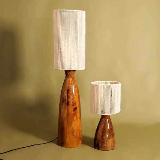 Wooden table lamp with jute shade