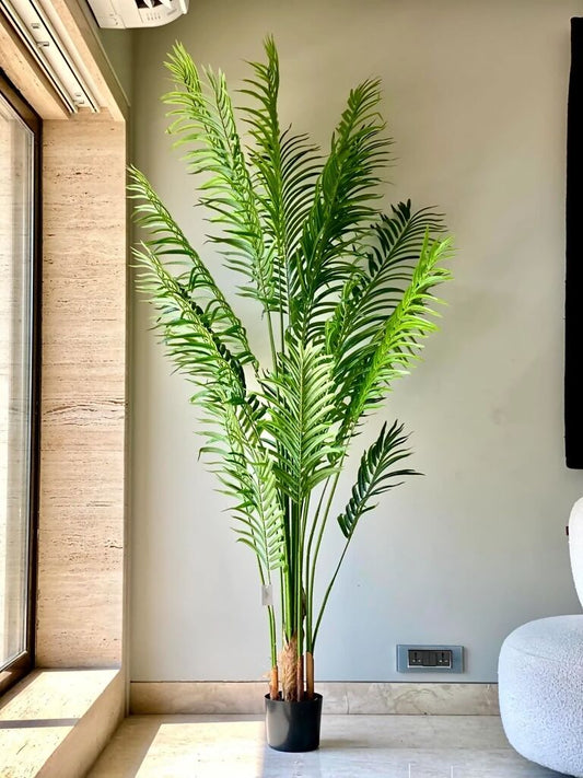 Artificial plant with black pot in living room, Artificial Lady Palm