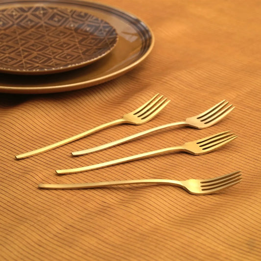 Mryda Tea Fork | Gold Finish Brass Forks | Set of 4 | Gift Item