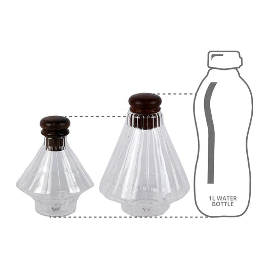 Size comparison of glass carafe with water bottle