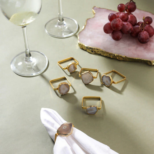 Natural Stone Napkin Rings Set of 6 | Gemstone Napkin Rings for Dining Table