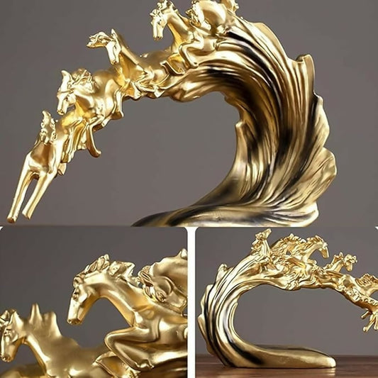 Pegasus Decor Piece | Horse Statues and Sculptures for Living Room | Feng Shui Resin Six Running Horse Figurine | Symbol Success Home Office Ornaments