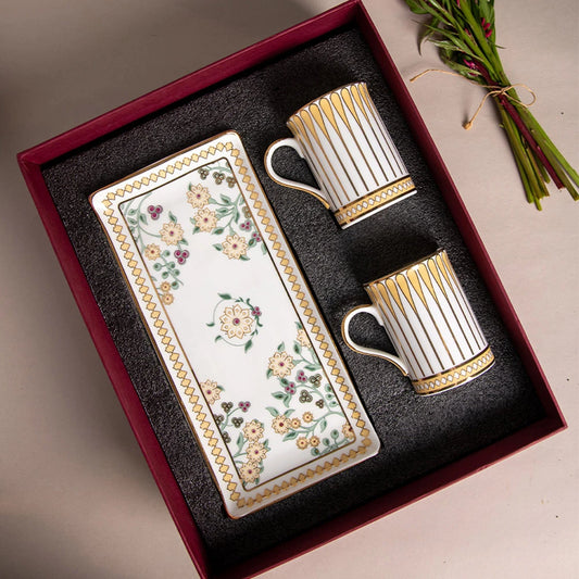 Phul Bari Gift Set - Platter & White Mug Set of 2