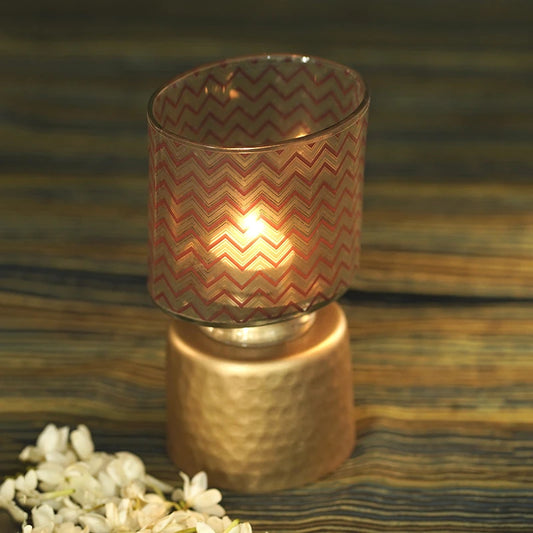 Candle Holder with Glass Top & Metal base