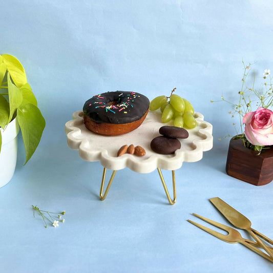 Marble Pastry Stand 8 Inch Decorative Round Floral Shape Cake Stand Fruit Dessert Cup Cake Table Metal Stand for Birthday Anniversary