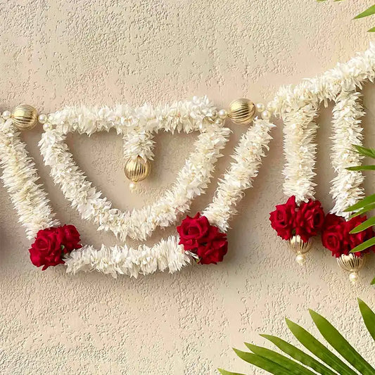 White & Red Door Hanging Toran | Flower Bandarwal Design for Diwali Decor