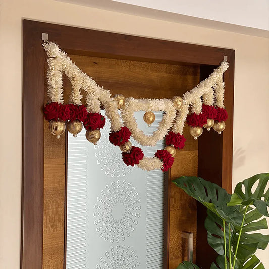 White & Red Flower Toran for Diwali Decor