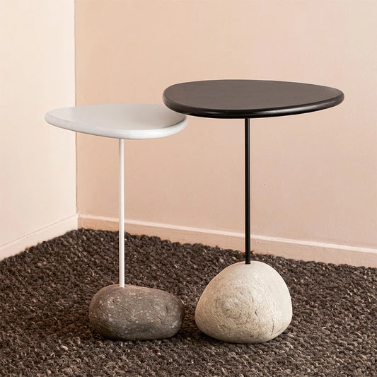 End table with pebble rock base