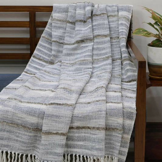Cream space dyed Cotton Handwoven Throw (59" x 54")