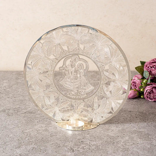Radha Krishna Pichwai Tlight holder Silver Large