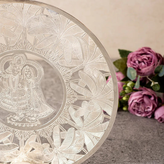 Radha Krishna Pichwai Tlight holder Silver Large