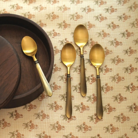 Reti Dessert Spoon (Antique & Gold Finish, Set of 4)