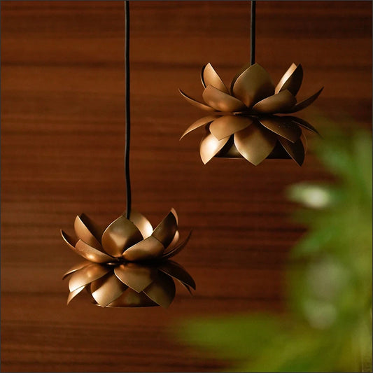 Buy Sarovar Lotus Metal Hanging Light Set of 2 Gold Arcedior