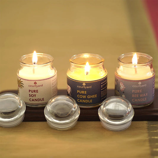 Small Glass Candle Jar Gift Set | Organic Pooja Candle for Home