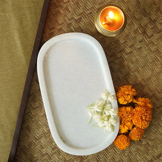 Shweth Decorative Tray for Rakhi | Pooja Thali / Marble Tray