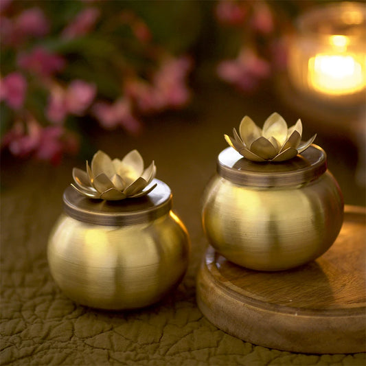 Suneheri Brass Storage Jar Set | Kitchen Container Set of 2