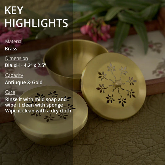 Brass bowls with product details