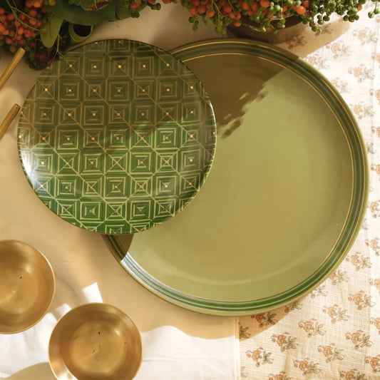 Sindhari Quarter & Dinner Plate Set | Ceramic Plates (Pack of 2, Green)