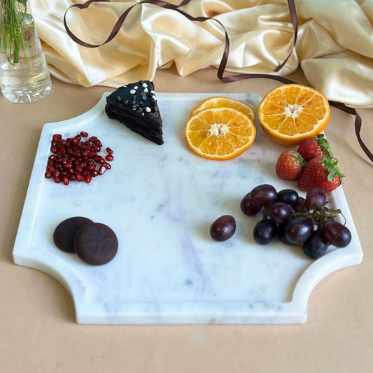 Natural White Marble Serving Platter 12 inches Octagon Shape Kitchen Dining Table Decoration Cake Fruit Party Platter