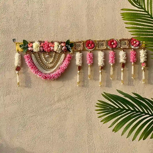 White & Pink Flower Bandarwal Door Hanging