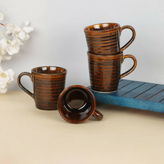 Set of 4 Brown Patterned Ceramic Mug (275 ml)