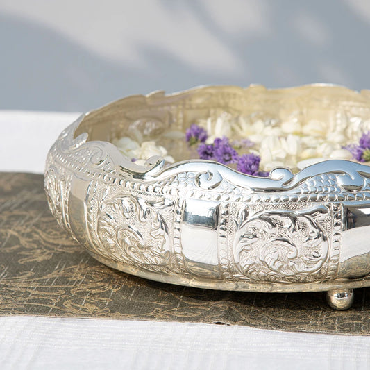 Brass urli bowl in silver finish